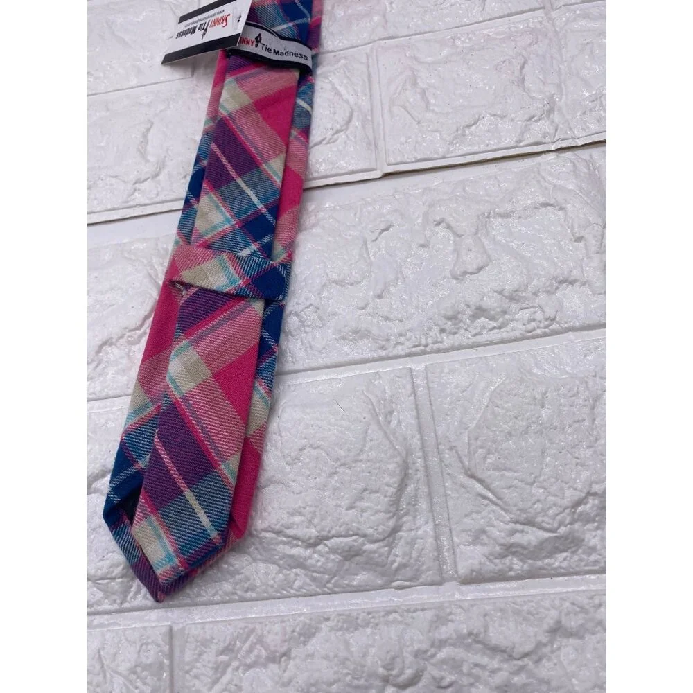 Skinny‎ Tie Madness Salad Alarm Plaid Necktie Cotton Pink Multicolor SKM754